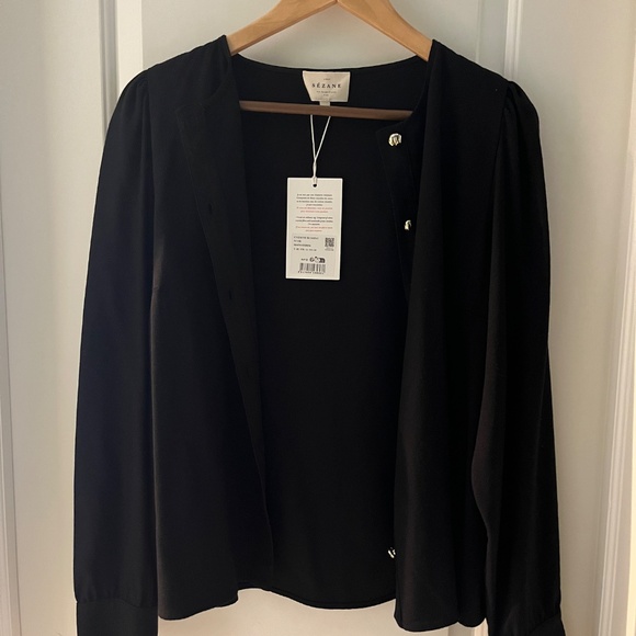 Sezane Romine Shirt Black - Size 10 - Picture 2 of 9